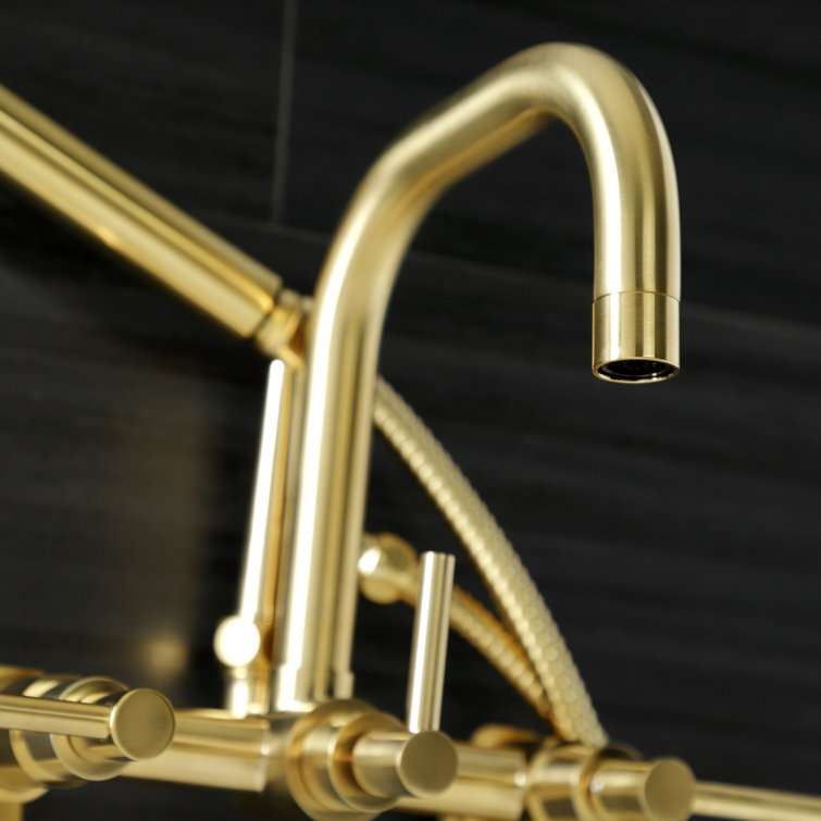 Brushed Brass Wall Mount Clawfoot Tub Faucet with Handheld Shower