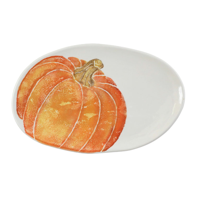 Florentine Harvest Ceramic Oval Platter with Pumpkin Motif