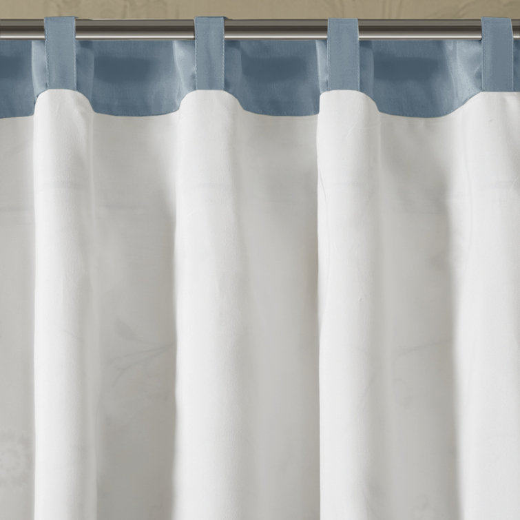 Navy Embroidered Light Filtering Pleated Curtain Panel