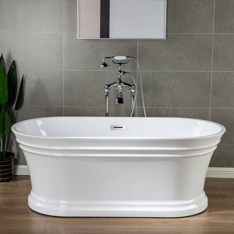 54" White Acrylic Freestanding Slipper Soaking Tub with Matte Black Trim