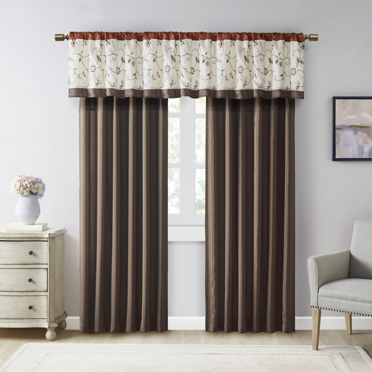 Spice Embroidered Ground Length Blackout Curtain Panel
