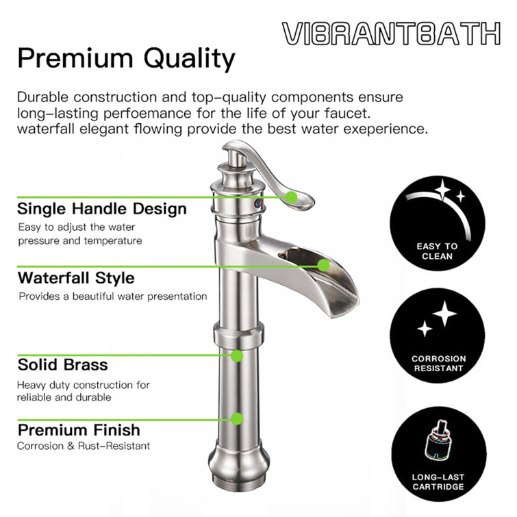Brushed Nickel Single Handle Waterfall Vessel Sink Faucet