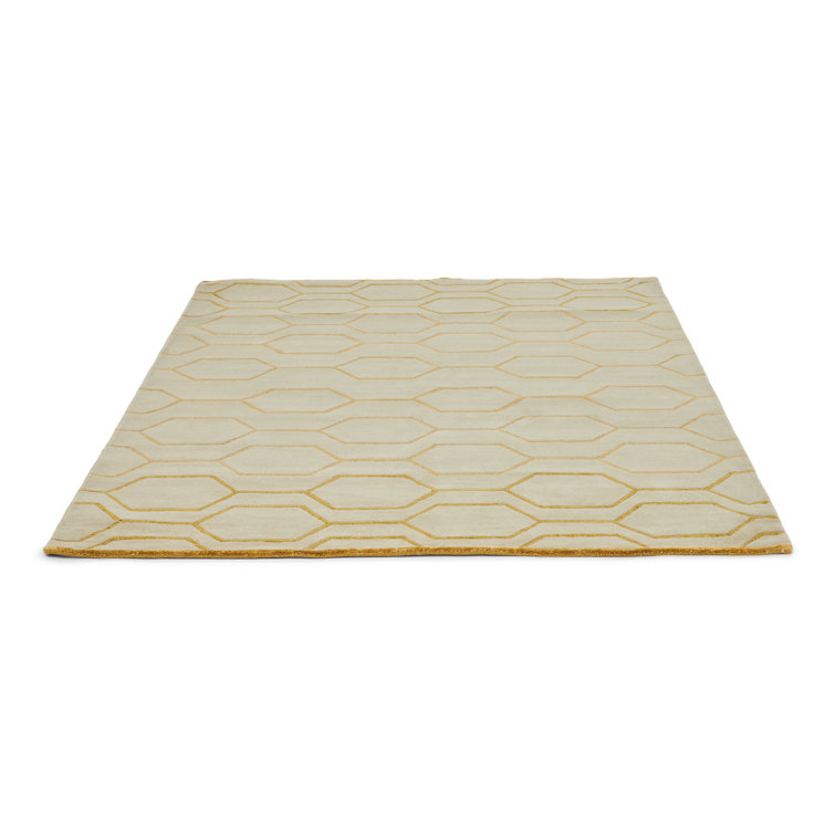 Gray and Gold Geometric Hand-Tufted Wool Rug, 6'6" x 9'2"