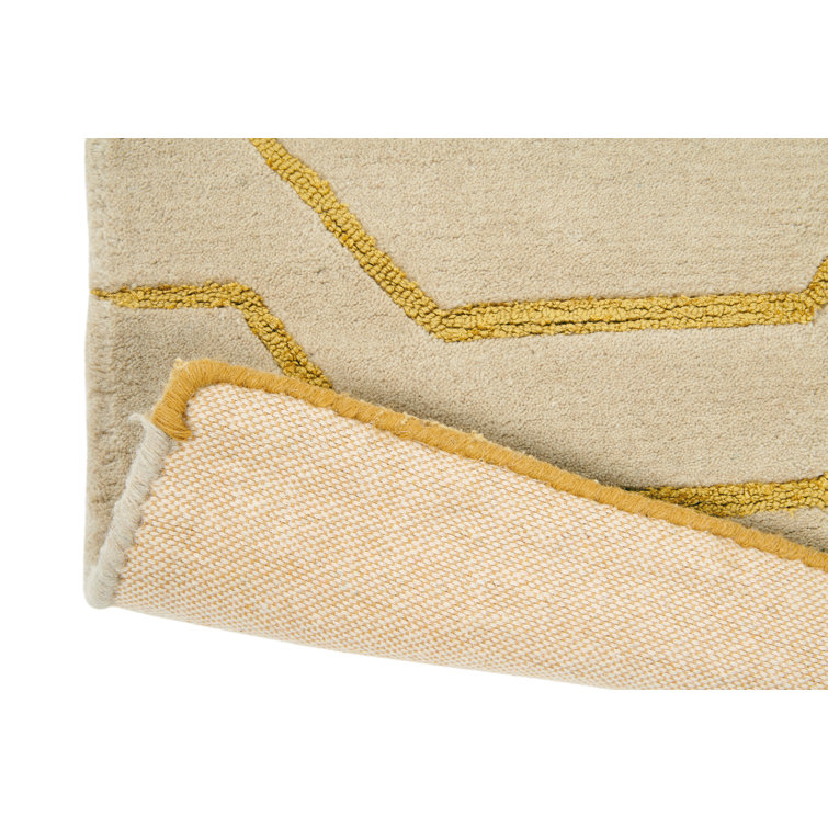 Gray and Gold Geometric Hand-Tufted Wool Rug, 6'6" x 9'2"