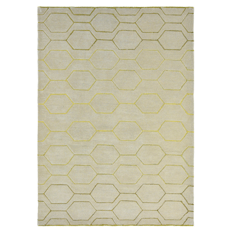 Gray and Gold Geometric Hand-Tufted Wool Rug, 6'6" x 9'2"