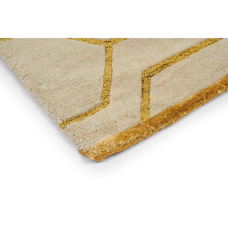 Gray and Gold Geometric Hand-Tufted Wool Rug, 6'6" x 9'2"