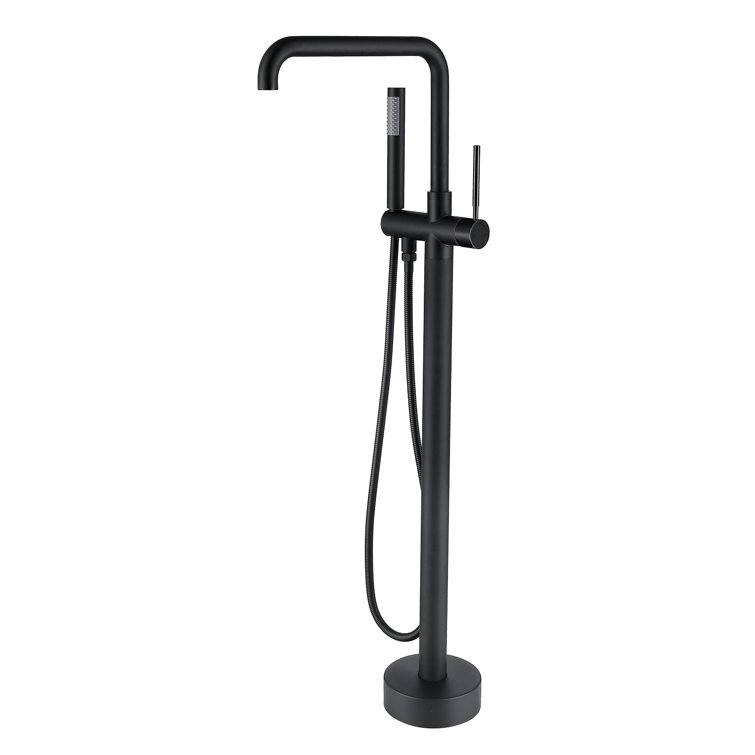 Matte Black Stainless Steel Freestanding Tub Filler with Hand Shower
