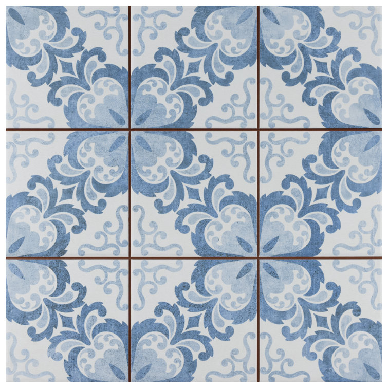 Harmonia 13" x 13" Blue and White Ceramic Wall & Floor Tile