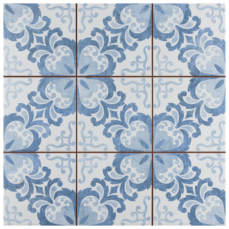 Harmonia 13" x 13" Blue and White Ceramic Wall & Floor Tile