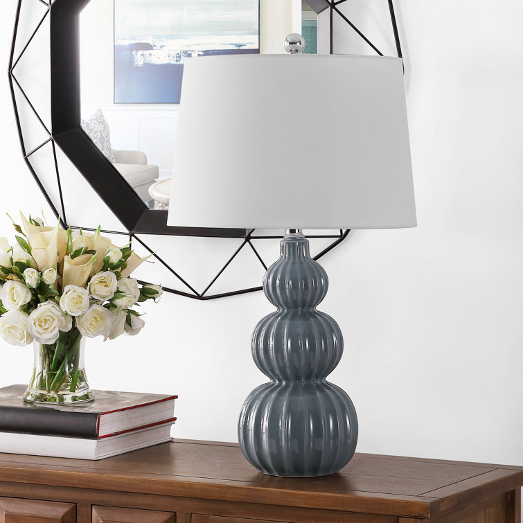 Gray Ceramic Triple Gourd Table Lamp with White Shade