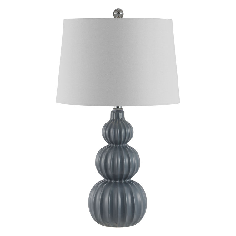 Gray Ceramic Triple Gourd Table Lamp with White Shade