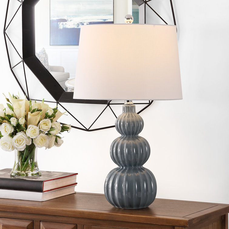 Gray Ceramic Triple Gourd Table Lamp with White Shade