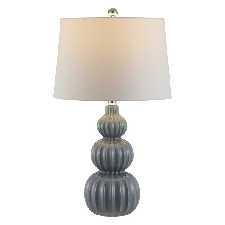 Gray Ceramic Triple Gourd Table Lamp with White Shade