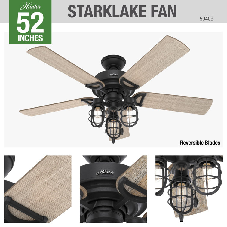 Starklake 52" Natural Iron Industrial Farmhouse Outdoor Ceiling Fan with LED Lighting