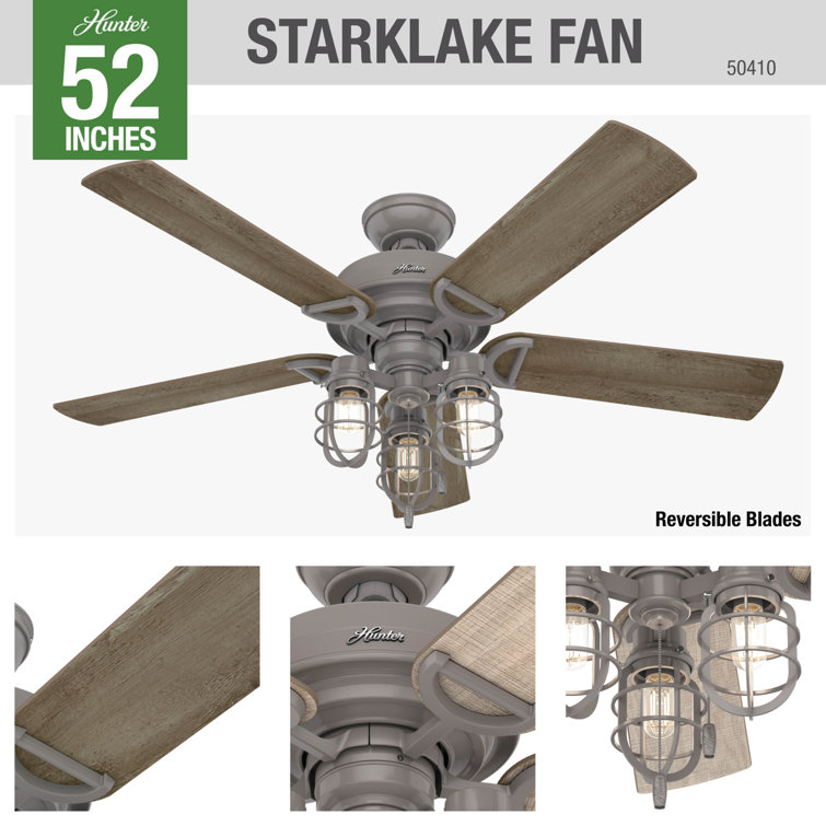 52" Quartz Grey Metal Industrial Ceiling Fan with LED Light