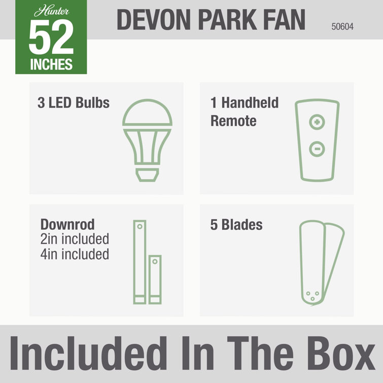 52" Devon Park Brushed Nickel Ceiling Fan with Rustic Wood Blades and LED Light