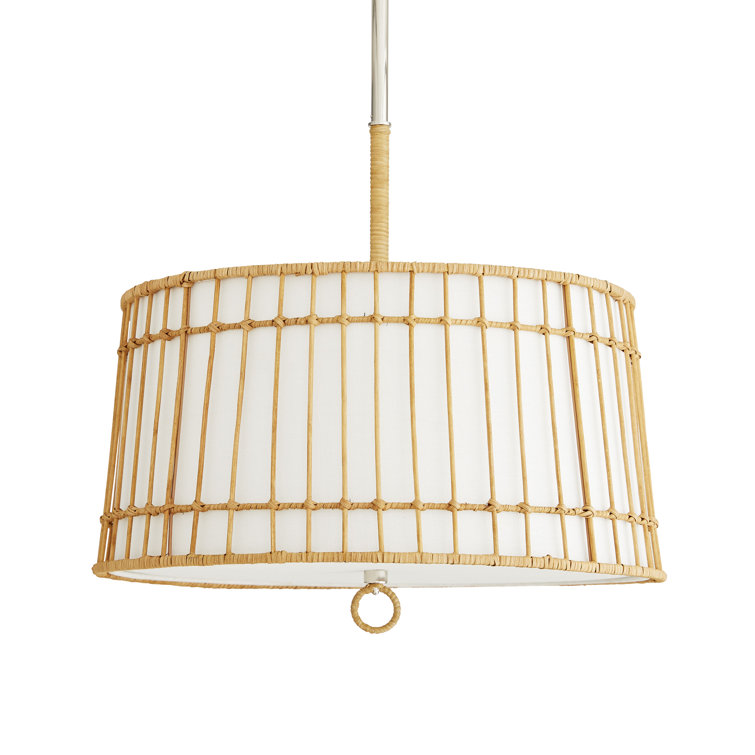 Sea Island Polished Nickel 19.5" Drum Pendant Light with Linen & Rattan