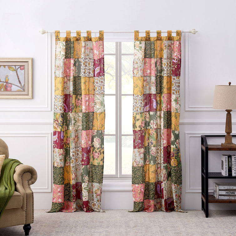 Antique Chic Patchwork Cotton Tab Top Curtain Panels, 84 x 84 inches