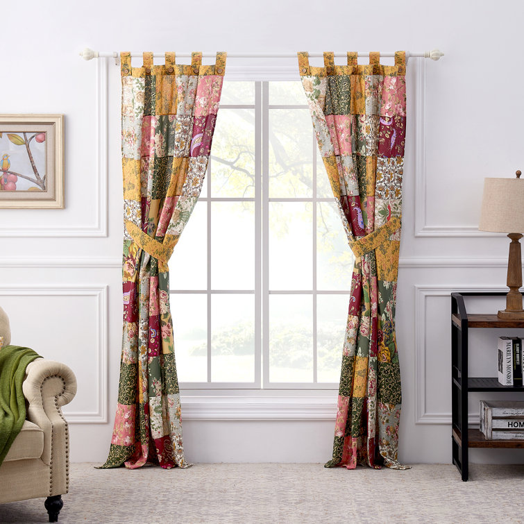 Antique Chic Patchwork Cotton Tab Top Curtain Panels, 84 x 84 inches