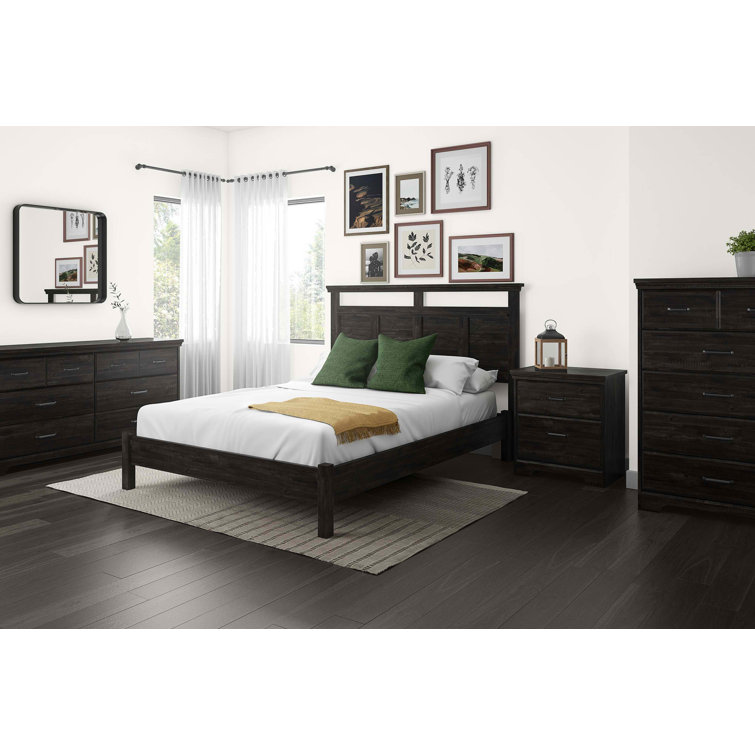 Rustic Rubbed Black 2-Drawer Nightstand with Elegant Metal Handles