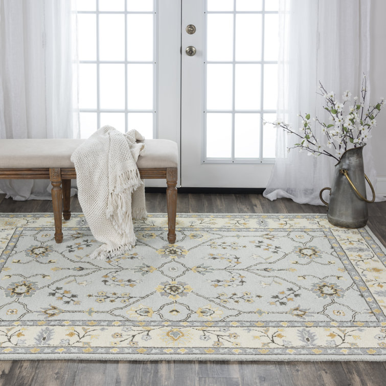 Handmade Light Gray and Beige Wool Tufted Rug