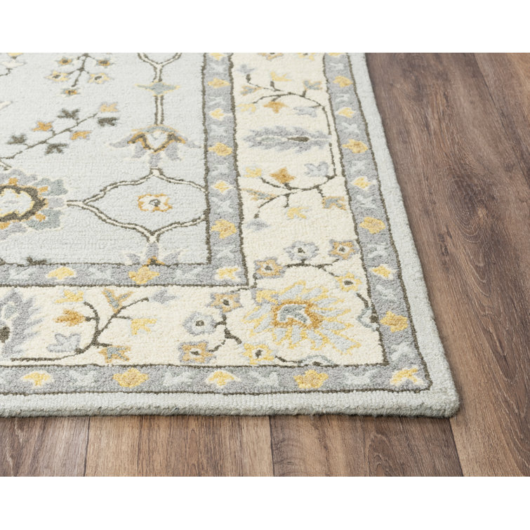 Handmade Light Gray and Beige Wool Tufted Rug