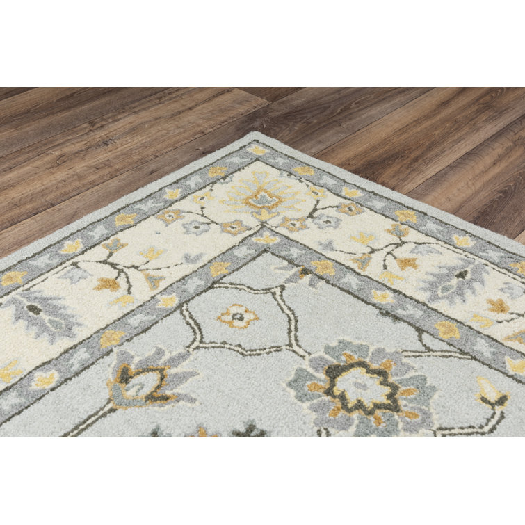 Handmade Light Gray and Beige Wool Tufted Rug