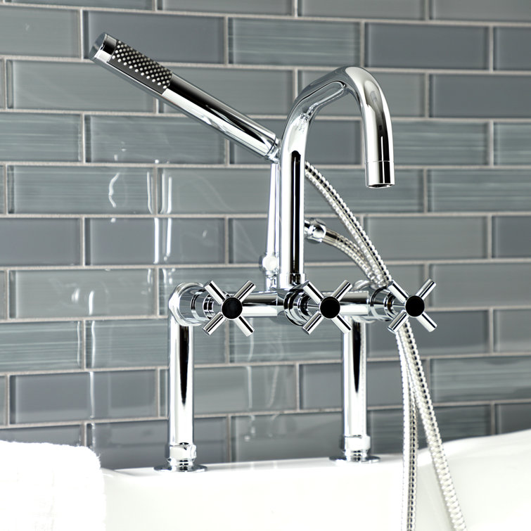 Polished Chrome Deck Mount Clawfoot Tub Faucet with Hand Shower