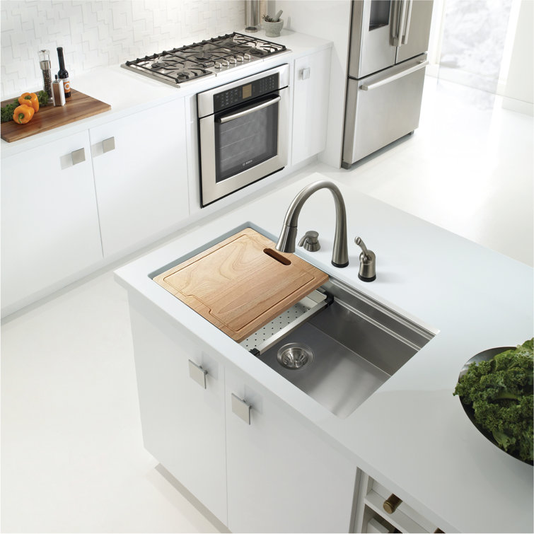 Stainless Steel Single Bowl Kitchen Sink with Drainboard and Accessories