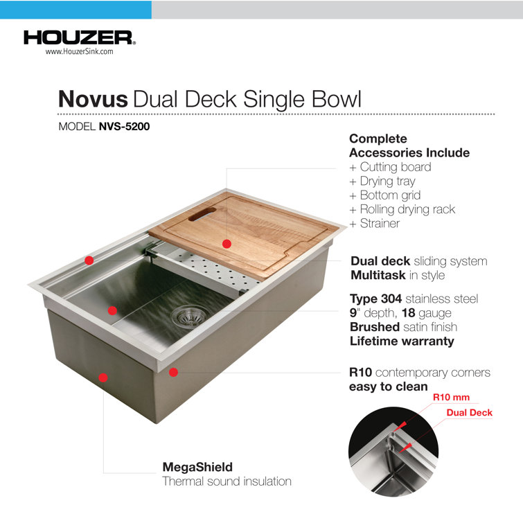 Stainless Steel Single Bowl Kitchen Sink with Drainboard and Accessories