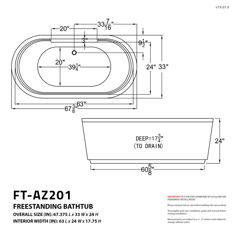 Sofi 67" Freestanding White Acrylic Whirlpool Bathtub with Heater