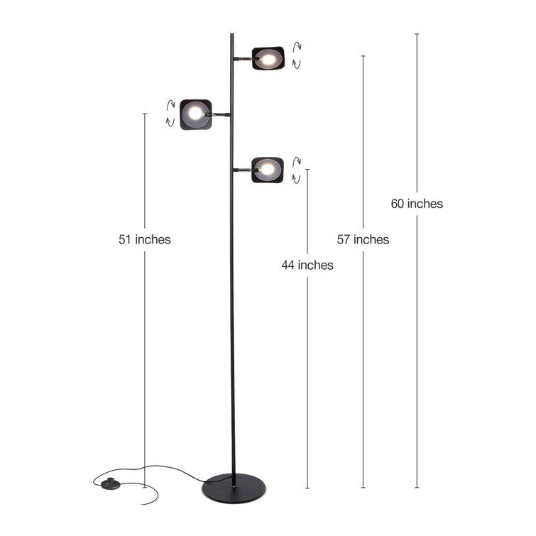 Black Adjustable Multi-Head LED Floor Lamp with 3-Way Switch