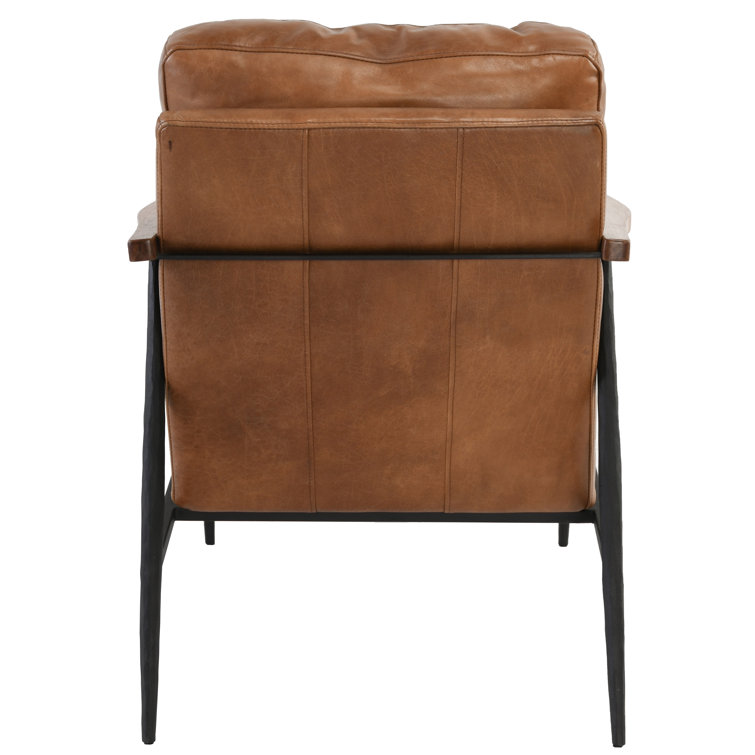 Transitional Handcrafted Tan Leather Accent Chair with Metal Legs