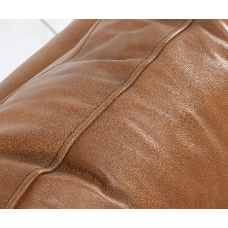 Transitional Handcrafted Tan Leather Accent Chair with Metal Legs