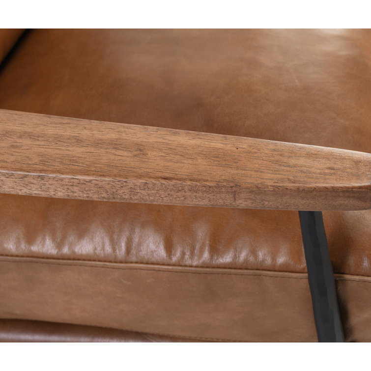 Transitional Handcrafted Tan Leather Accent Chair with Metal Legs