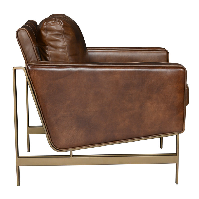 Transitional Handcrafted Leather Accent Chair with Brass Frame