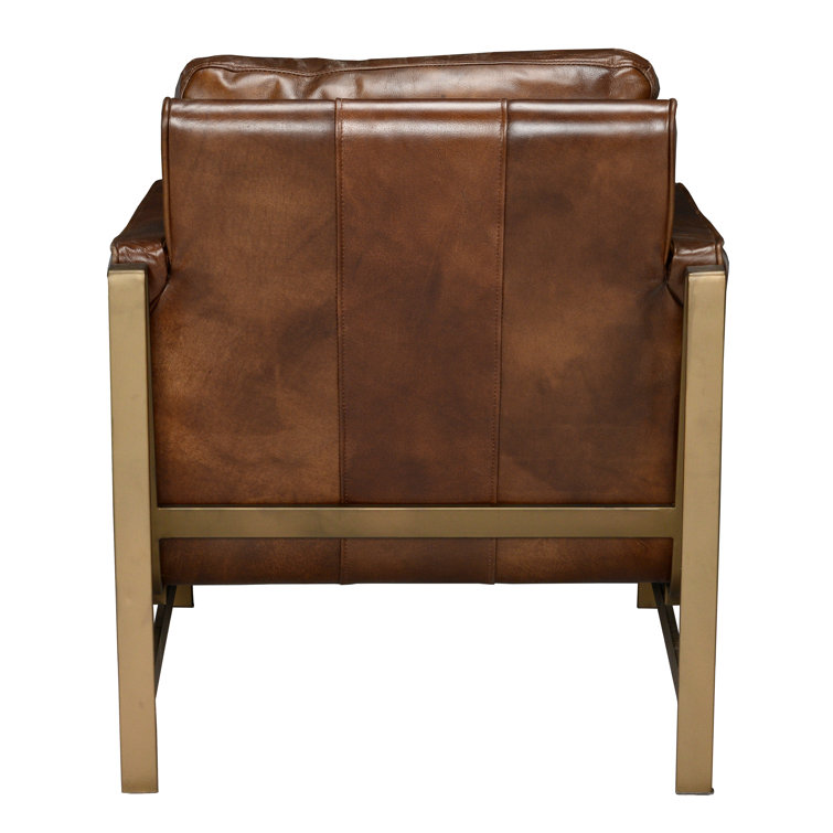 Transitional Handcrafted Leather Accent Chair with Brass Frame