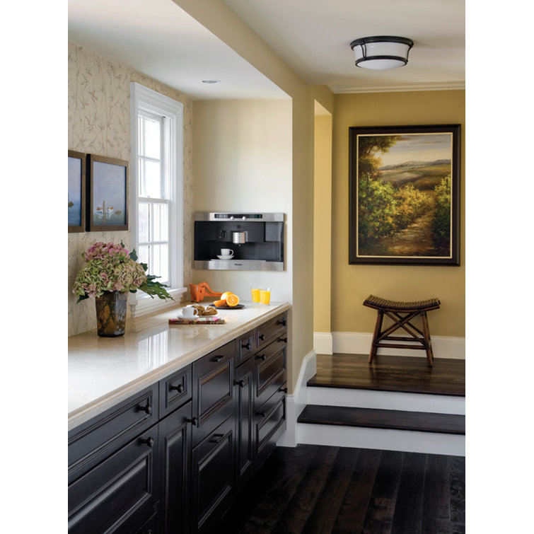 Elegant Aged Brass 3-Light Flush Mount with Glossy Opal Shade