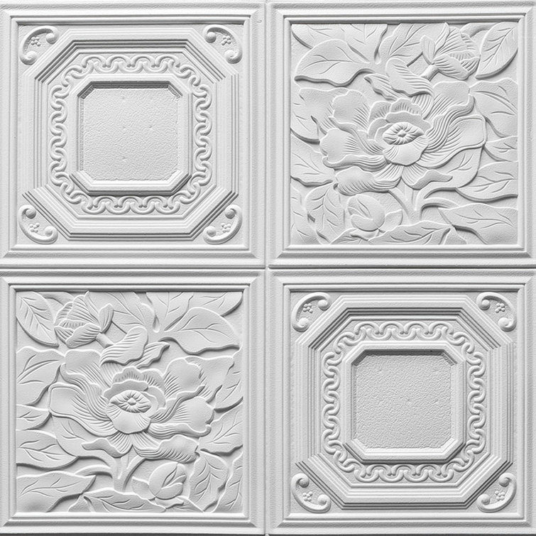 Off-White 28" x 28" Embossed Flower Peel and Stick Wall Panels