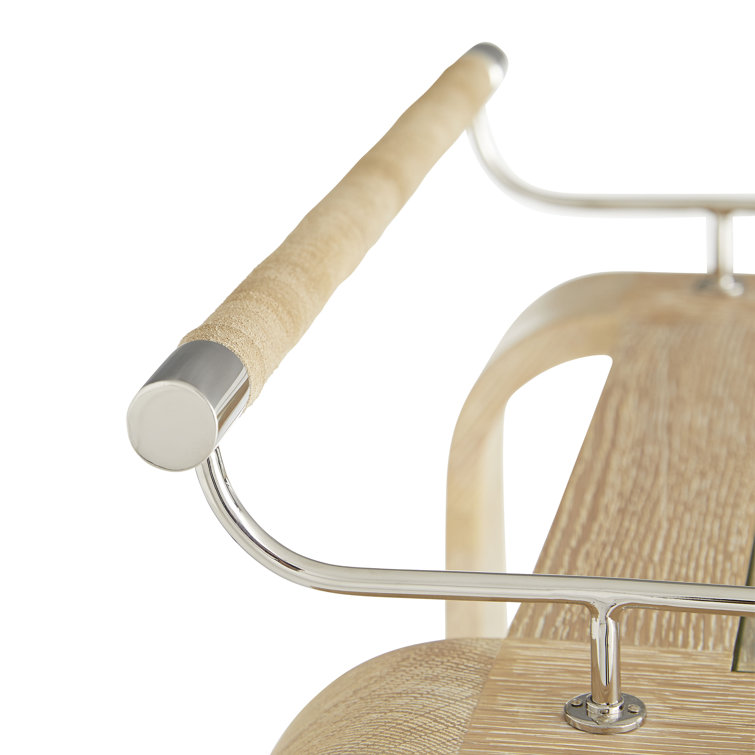 Bleached Wood Oval Bar Cart with Storage and Leather Handle