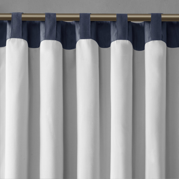 Navy Faux Silk Embroidered Branch Puddle Length Curtain Panel