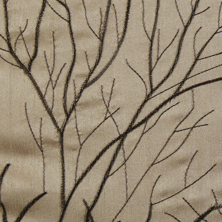 White Faux Silk Embroidered Branch Puddle Length Curtain Panel