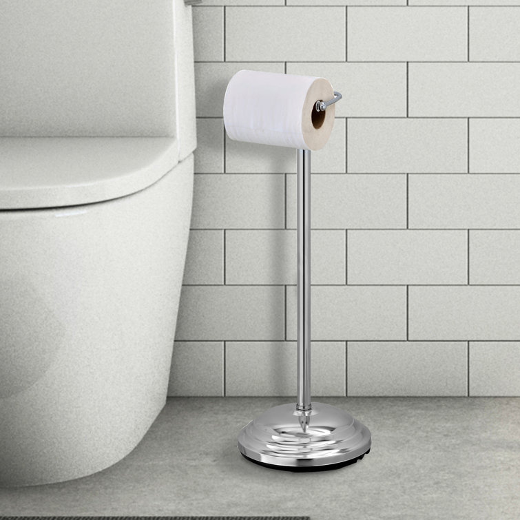Chrome-Plated Freestanding Toilet Paper Holder with Weighted Base