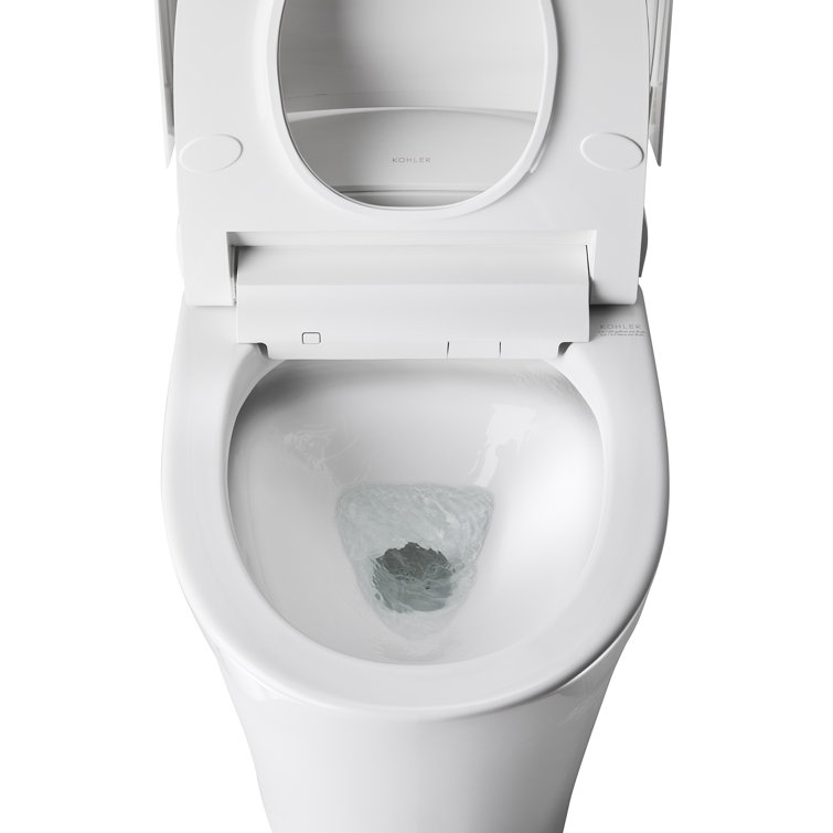 White and Rose Gold Trim Elongated Dual Flush Toilet