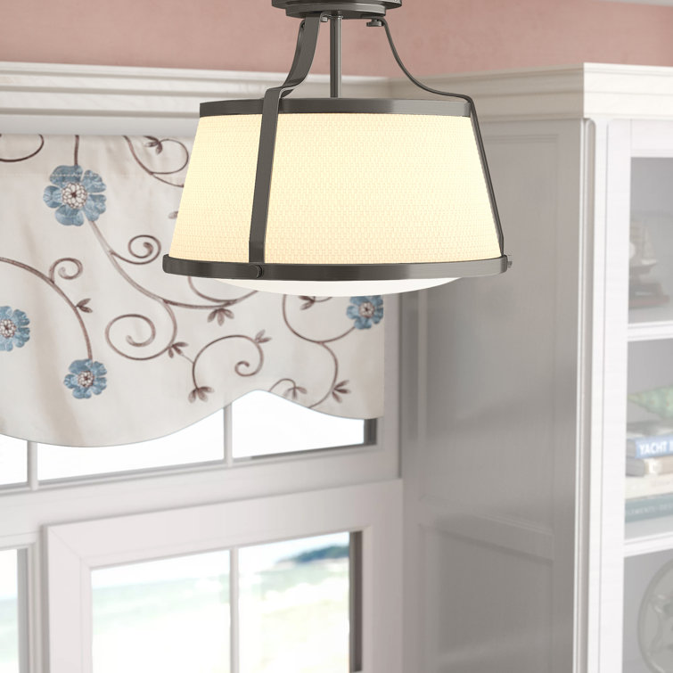 Charlotte Antique Nickel 3-Light Semi-Flush Mount with Woven Off-White Shade