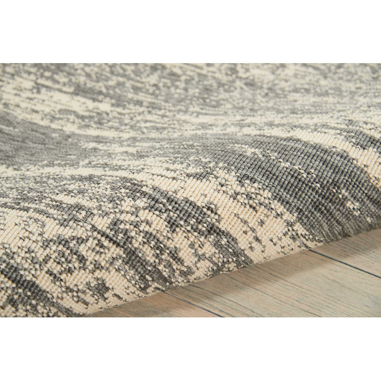 Grey and Cream Abstract Synthetic Rectangular Rug