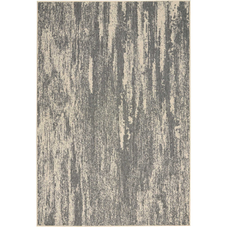 Grey and Cream Abstract Synthetic Rectangular Rug