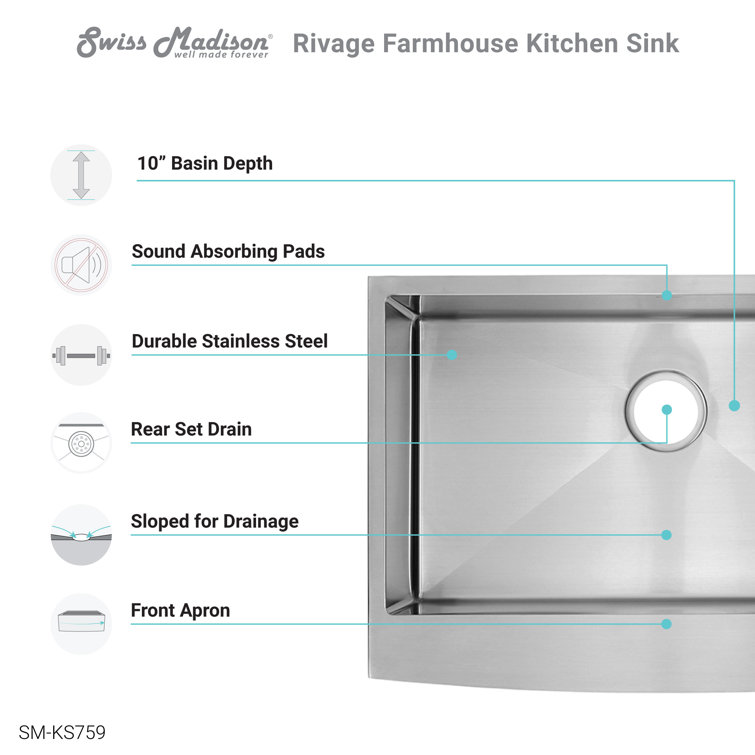 Rivage 30 x 21 Stainless Steel Farmhouse Kitchen Sink with Apron