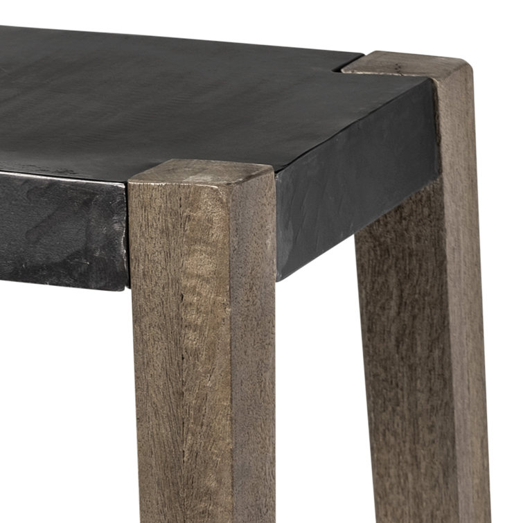 Nell Adjustable Light Brown Mango Wood Bar Stool with Metal Base