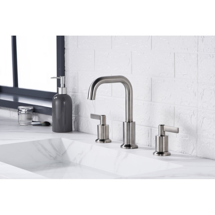 Brushed Nickel Modern Widespread Bathroom Faucet with Drain Assembly